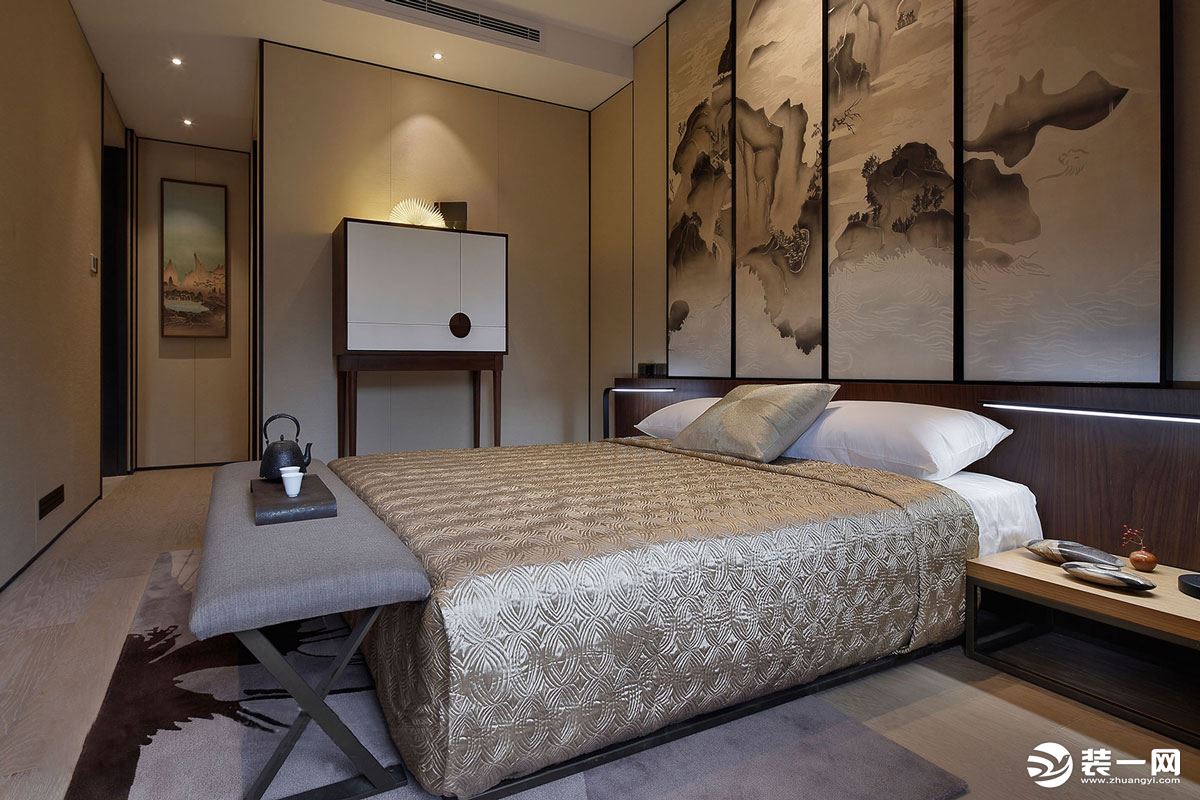 深凡装饰 京都城200平平层四室 新中式风家装效果图-卧室