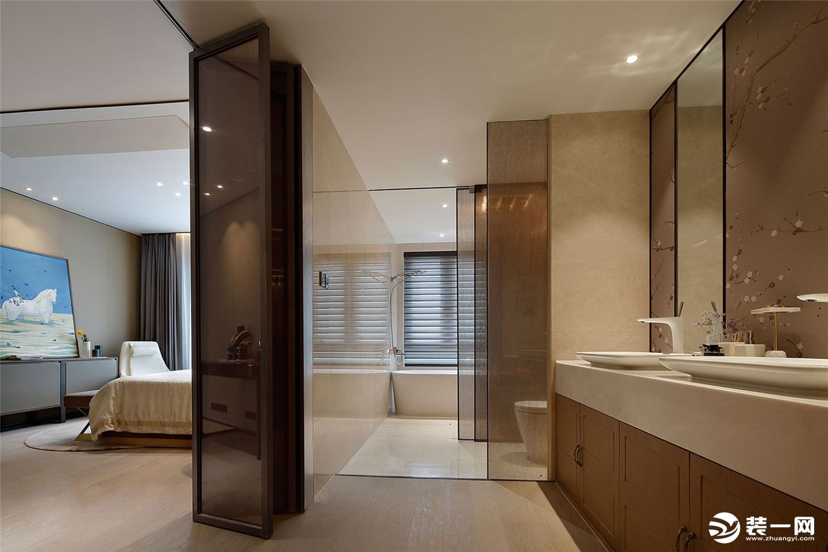 深凡装饰 京都城200平平层四室 新中式风家装效果图-卫生间