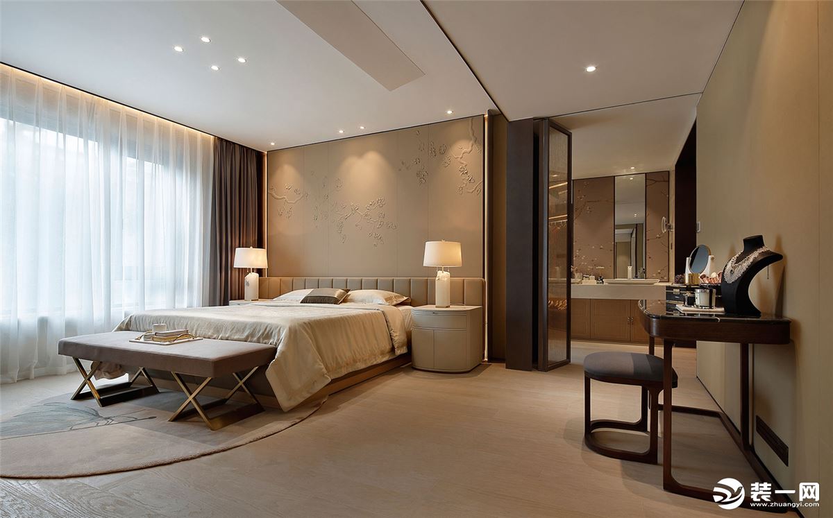 深凡装饰 京都城200平平层四室 新中式风家装效果图-卧室