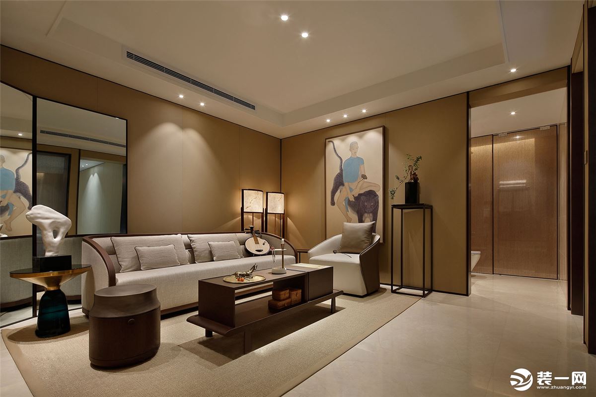 深凡装饰 京都城200平平层四室 新中式风家装效果图-家庭生活区
