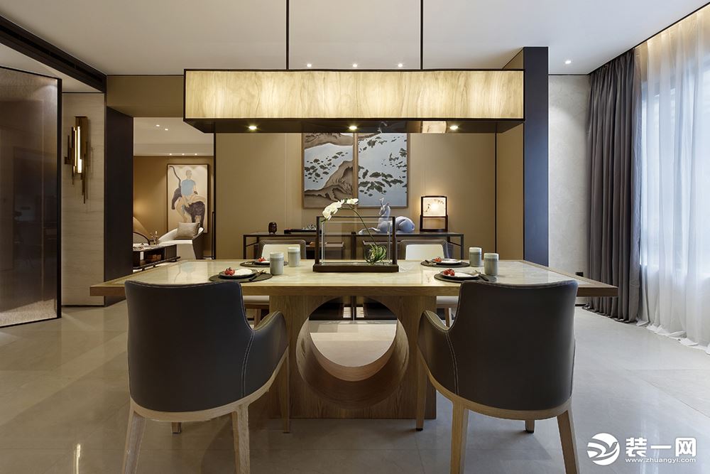 深凡装饰 京都城200平平层四室 新中式风家装效果图-餐厅
