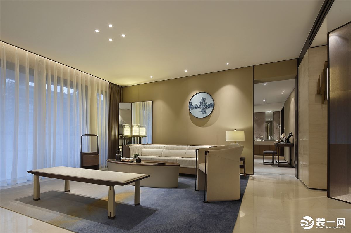 深凡装饰 京都城200平平层四室 新中式风家装效果图-客厅