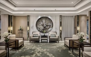 温州红日香舍230平平层新中式风格客厅装修效果图