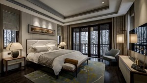 温州红日香舍230平平层新中式风格卧室装修效果图