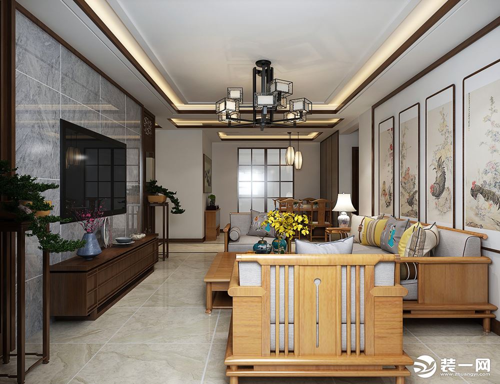 中式风格三居客厅装修效果图