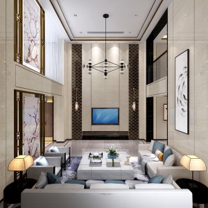 紫金华府310平复式新古典风格装修效果图一层客厅