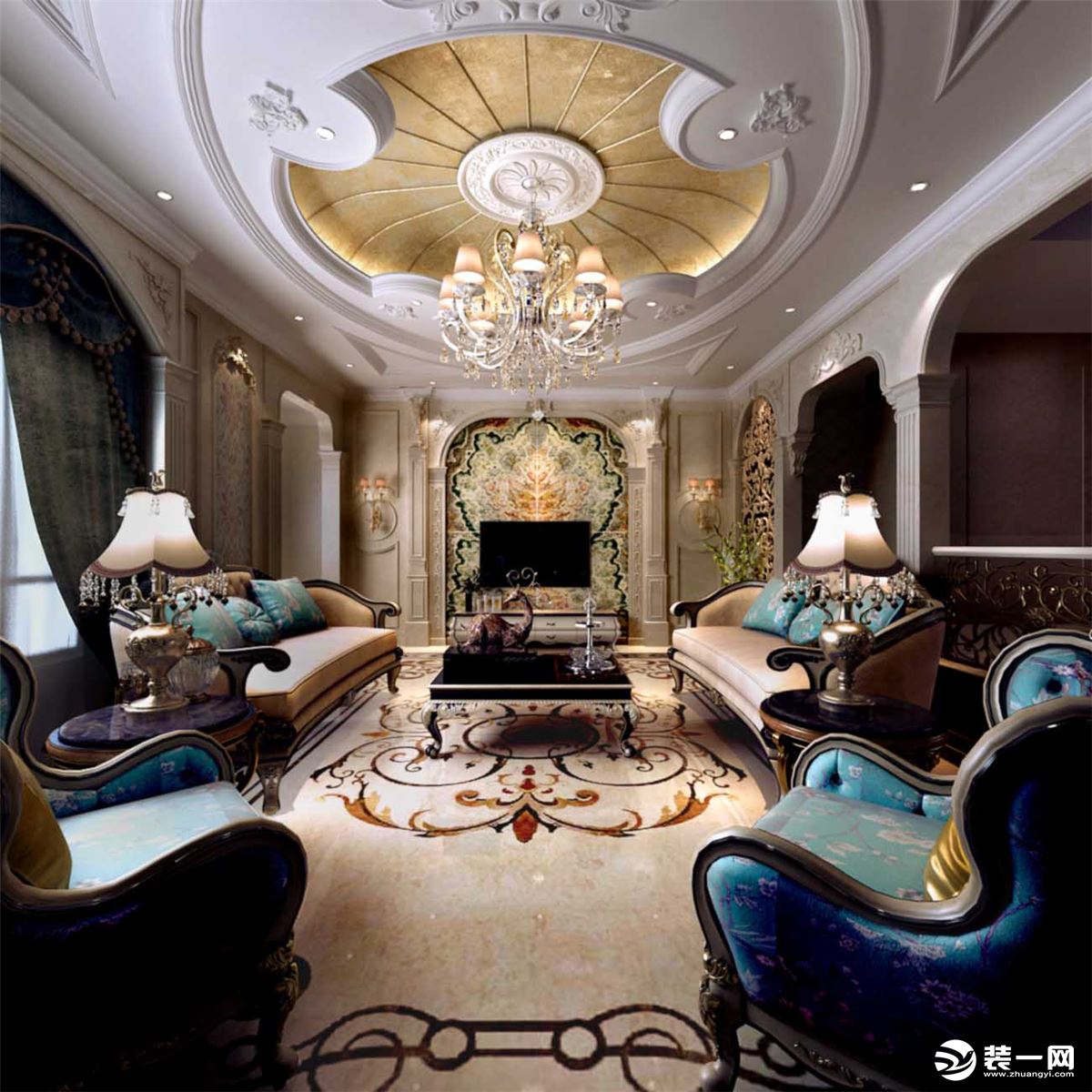 豪装天下丨锦绣世纪风格案例鉴赏 400平米 造价83万 客厅