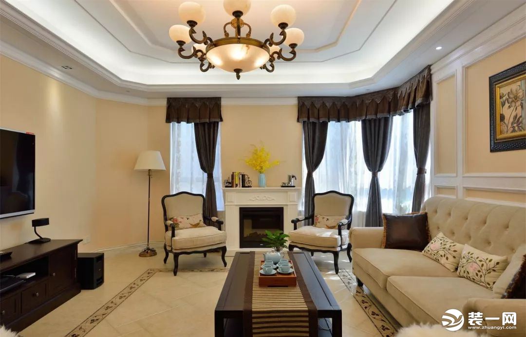 麦莎装饰 银城花园  美式风格 125㎡三居室  98000元  客厅