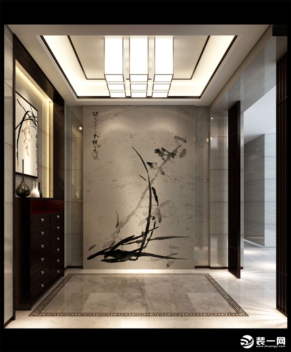 麦莎装饰  海伦国际  中式风格 101m2 三居室 78000元  背景墙