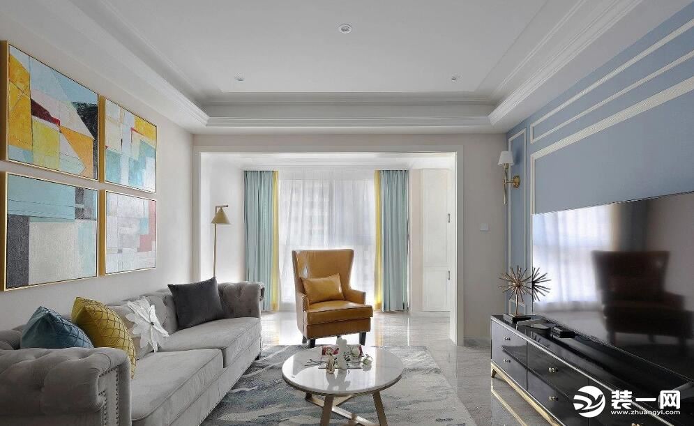 麦莎装饰 海伦国际 简约美式风格 120m2 三居室 130000元  客厅