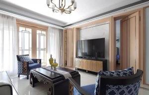 麦莎装饰 蓝光天娇城  中式风格 140m²  三居室  98000元