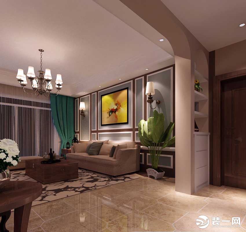 上海南桥花园三居室96平新古典风格装修效果图