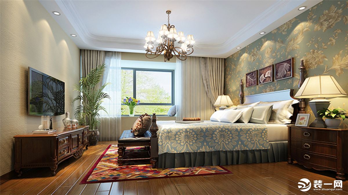 海南滨海国际四居室中式装修效果图卧室