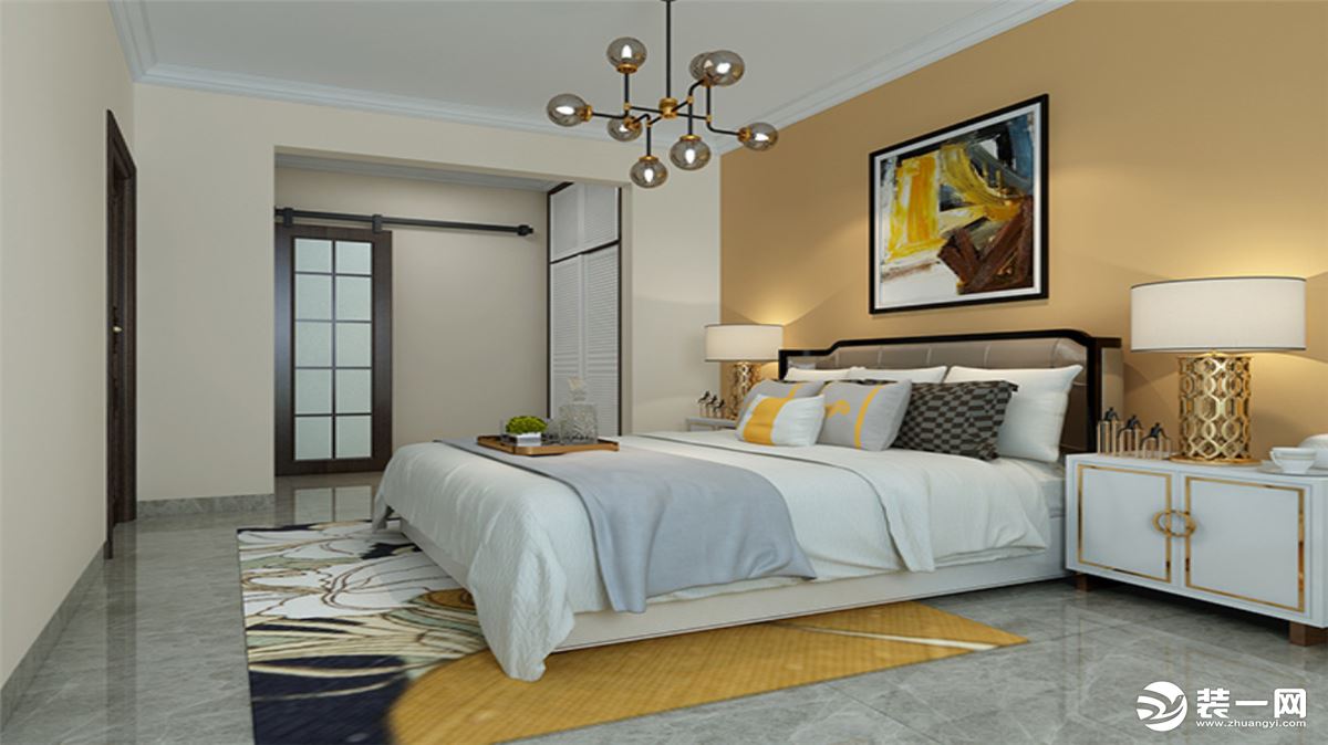 海口三居室129平现代风格装修效果图卧室