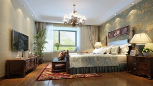 海南滨海国际四居室中式装修效果图卧室