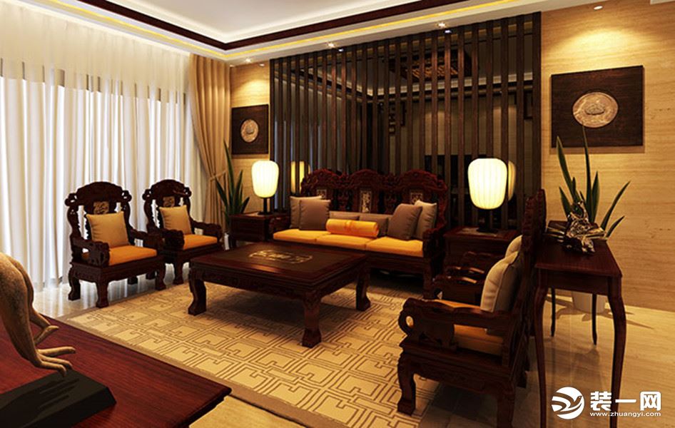 中式风格的代表是中国明清古典传统家具及中式园林建筑、色彩的设计造型。空间上讲究层次，多用隔窗