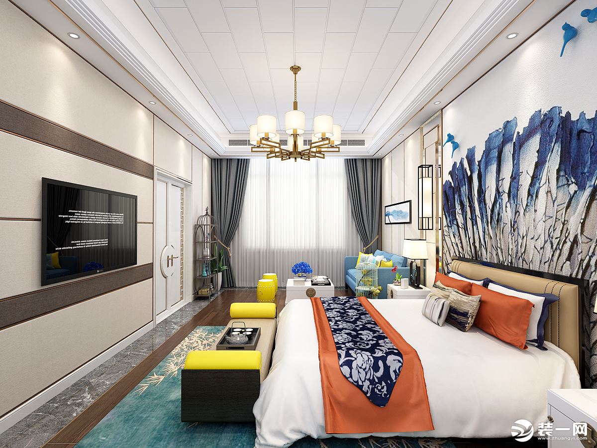 一楼卧室呼和浩特金地雅苑别墅现代风格装饰效果图