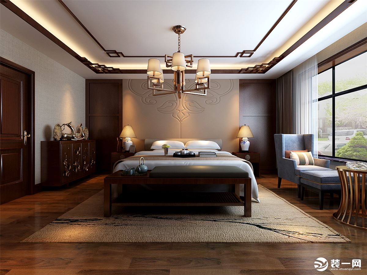 卧室乌兰浩特碧桂园五居室美式中式混搭风格装饰效果图