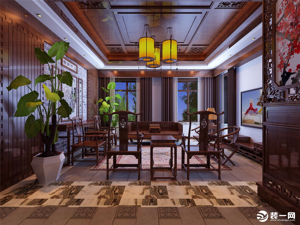 客厅温州别墅古典中式风格装饰效果图 