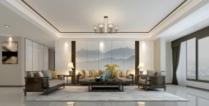 客厅呼和浩特元泰汗府四居室新中式风格装饰效果图