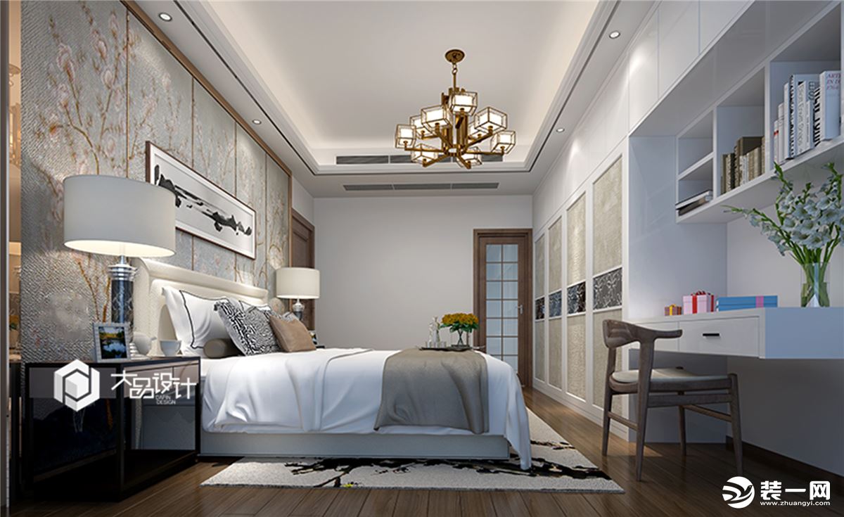 新中式卧室作为现代背景下的古典演绎，通过取其神韵不摆其形的风雅意境，使得整个空间呈现出典雅又不乏时尚