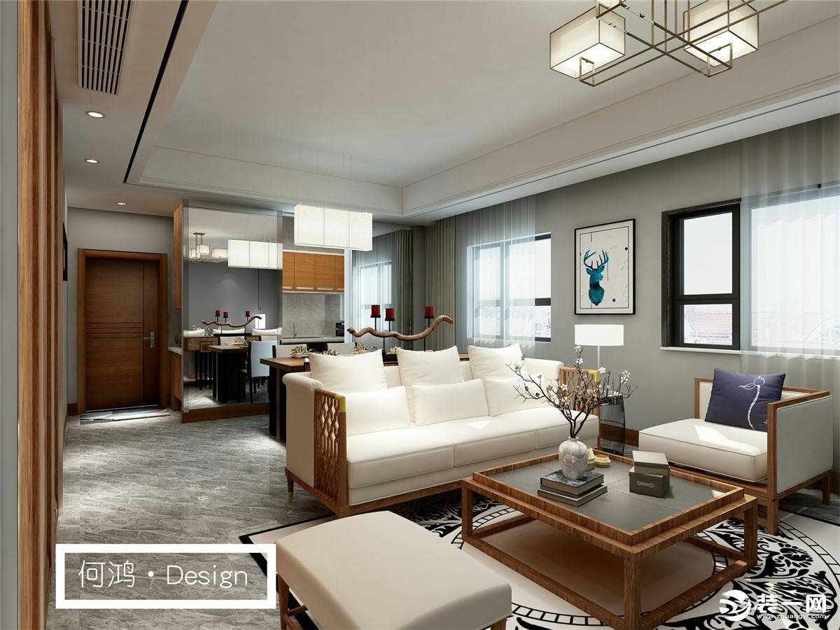 鲁能城现代中式风格 118㎡两居室客厅