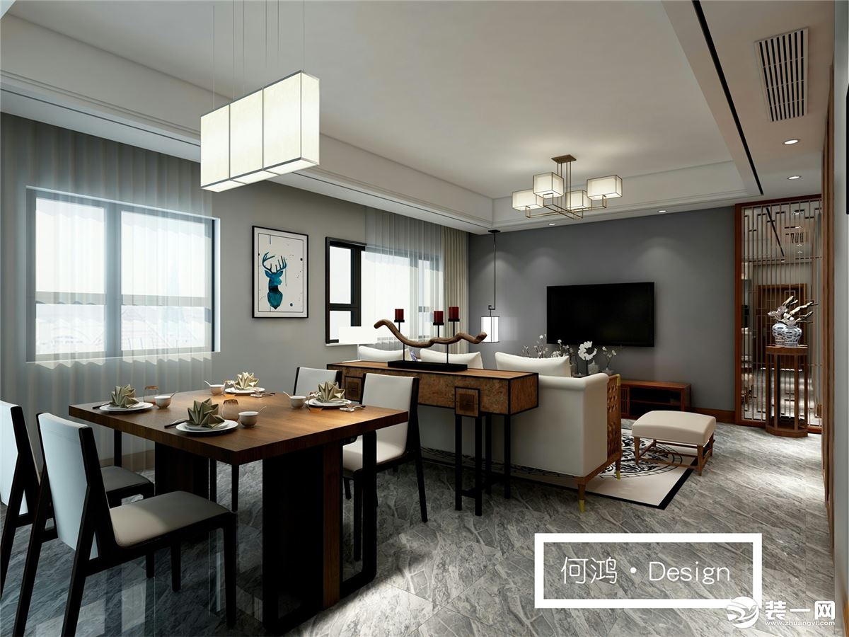 鲁能城现代中式风格 118㎡两居室客厅2