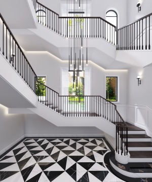 楼梯间：北京申远空间设计500平简约美式别墅