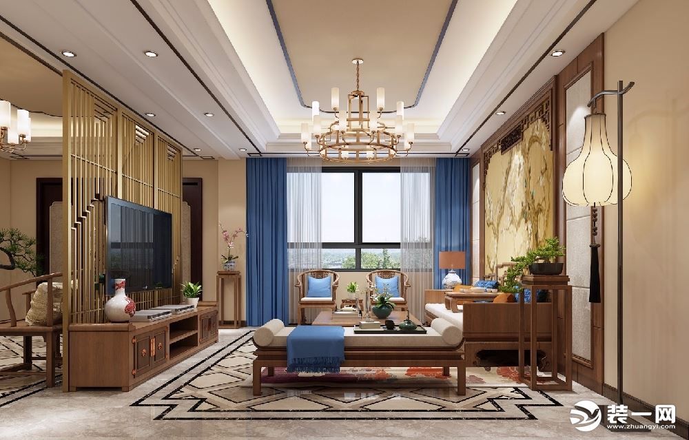 惠州景鹏装饰148平汇景中央雅居中式风格客厅效果图