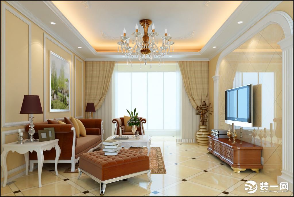 雅士佳居装饰首尔甜橙145平米复式简欧风格造价8万客厅