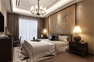 上海张江阳光花城双拼别墅380平现代中式风格卧室装修效果图
