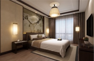 上海张江阳光花城双拼别墅380平现代中式风格卧室装修效果图