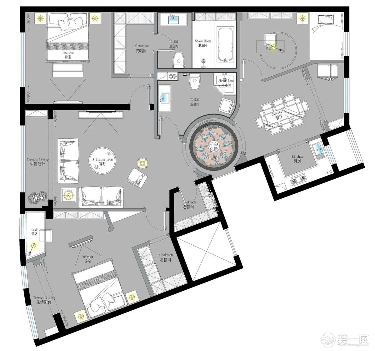 平面方案定稿鄂尔多斯伊泰CEO三居室180平现代轻奢