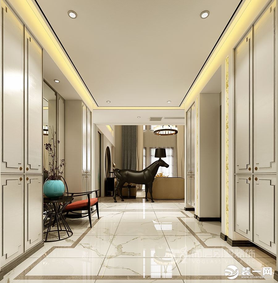 深圳尚层装饰1000多平方米新中式风格装修实景案例--门厅