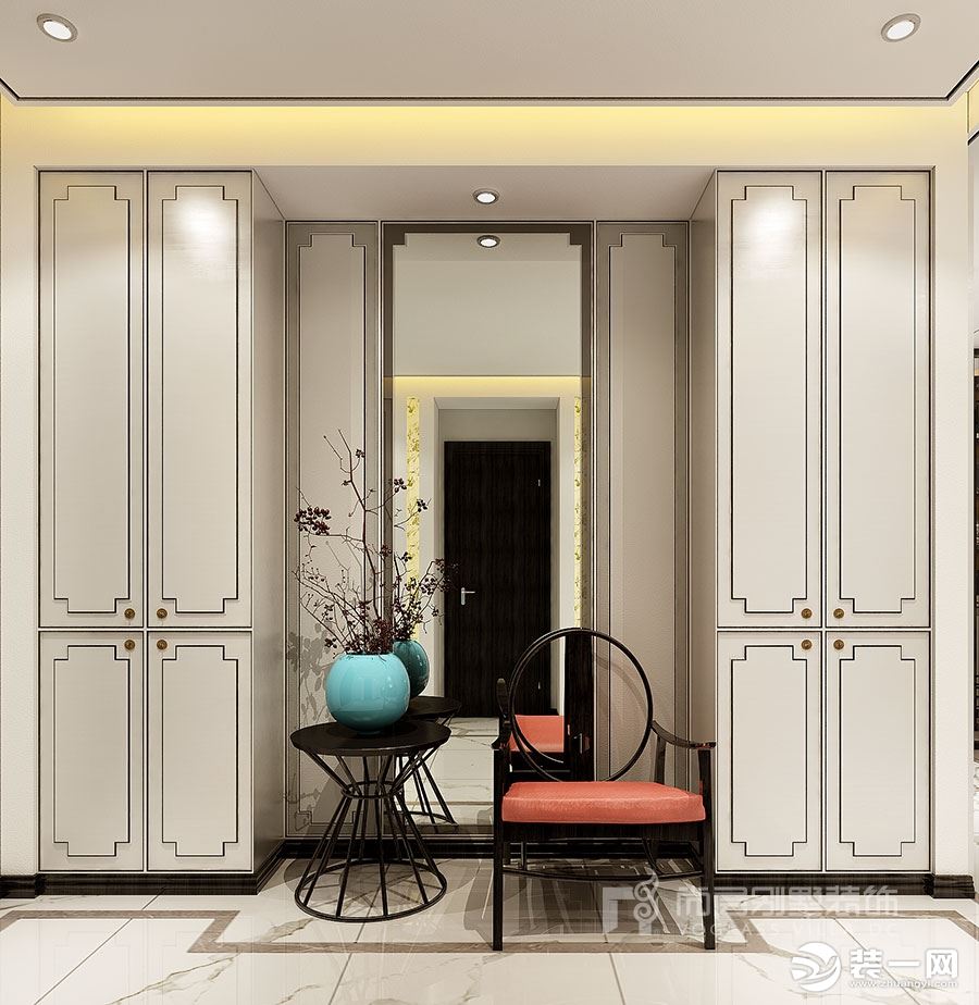 深圳尚层装饰1000多平方米新中式风格装修实景案例--门厅区域组合