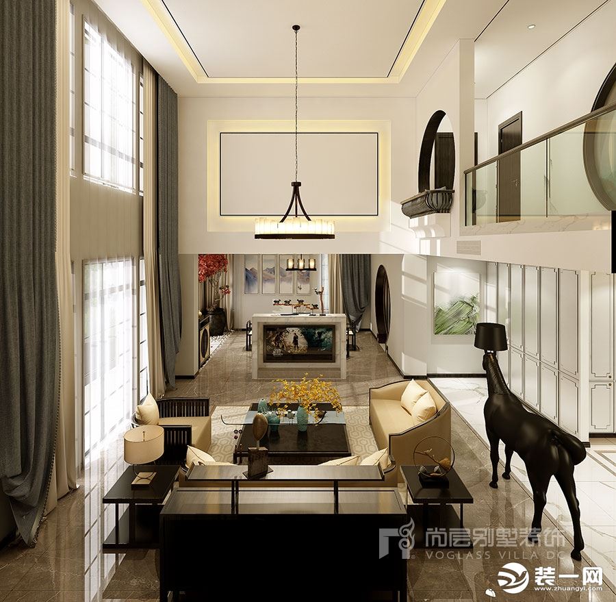 深圳尚层装饰1000多平方米新中式风格装修实景案例--门厅区域组合