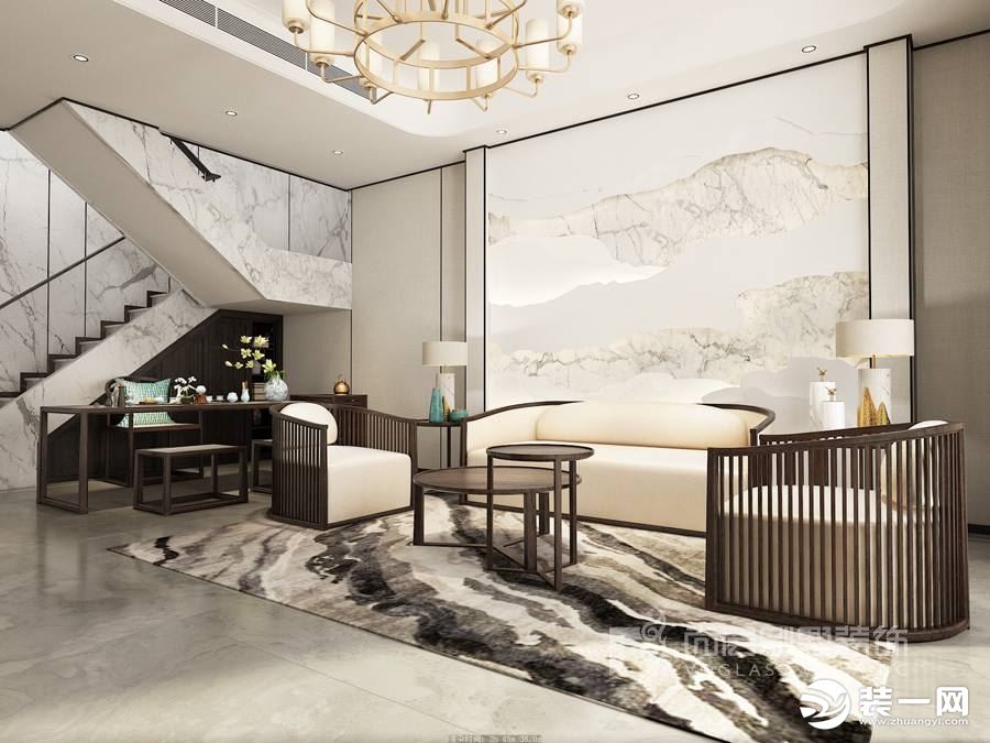 深圳尚层装饰350平方米新中式风格装修案例--客厅