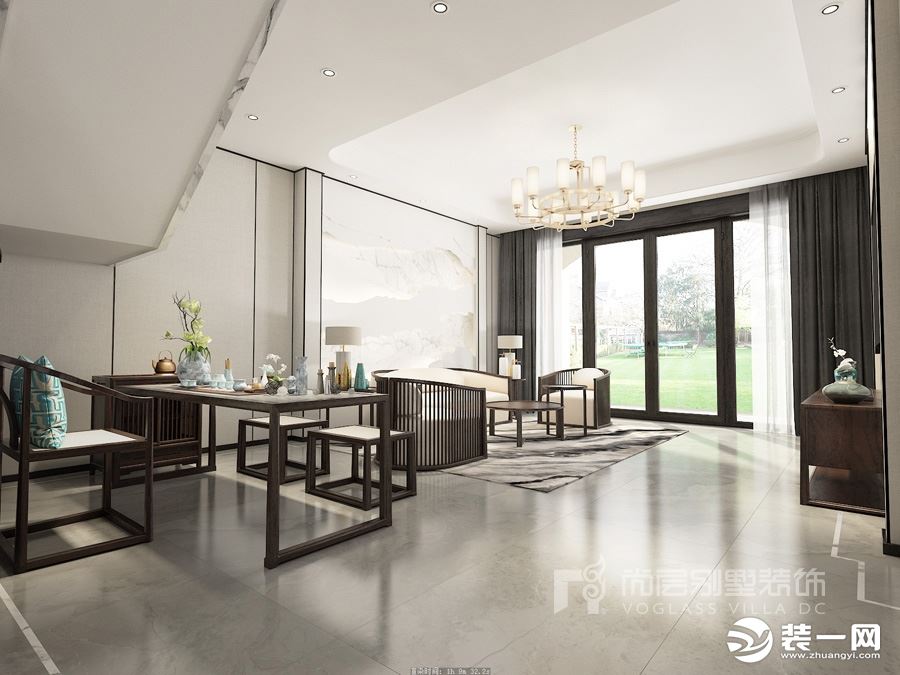客厅深圳尚层装饰350平方米新中式风格装修案例--