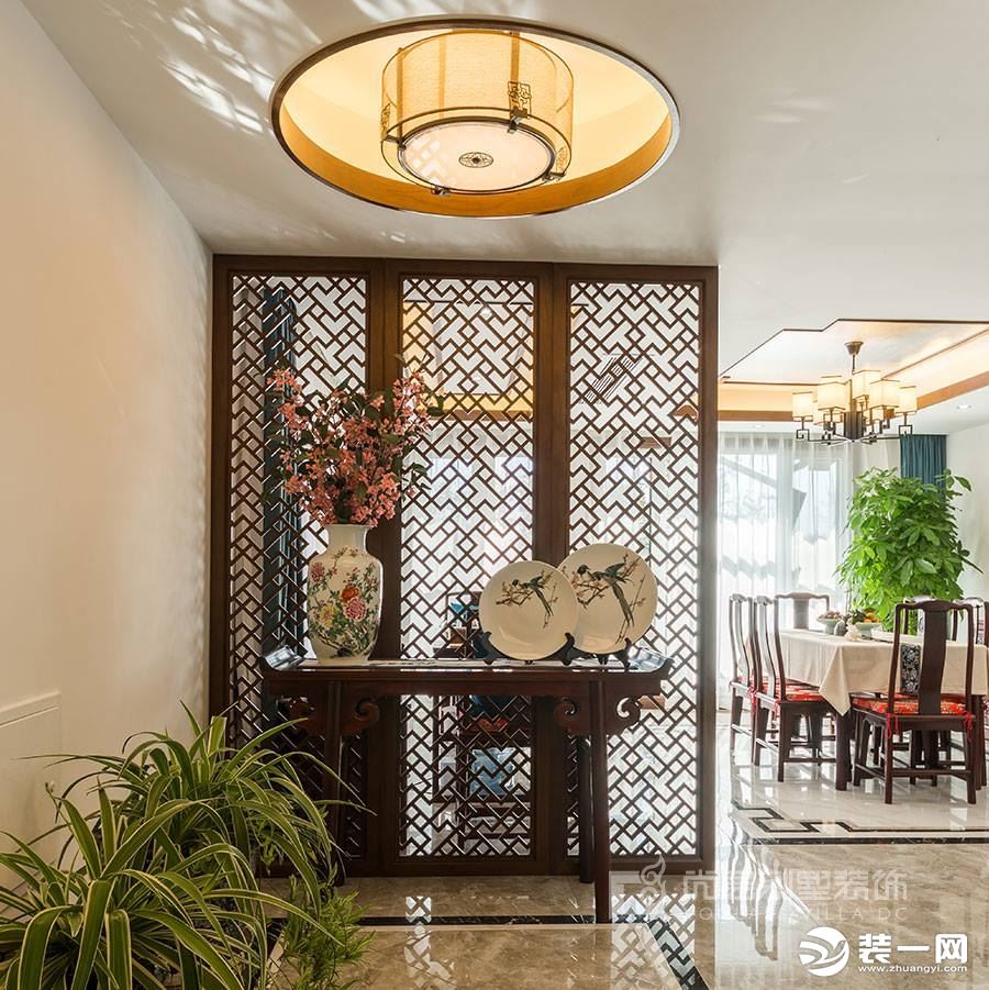 深圳尚层装饰300平米新中式风格别墅装修实景案例--门厅