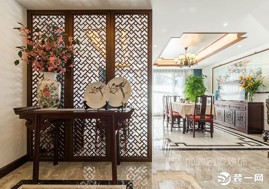 深圳尚层装饰300平米新中式风格别墅装修实景案例--门厅