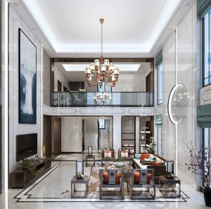 深圳尚层装饰865平米新中式风格独栋别墅装修案例--客厅