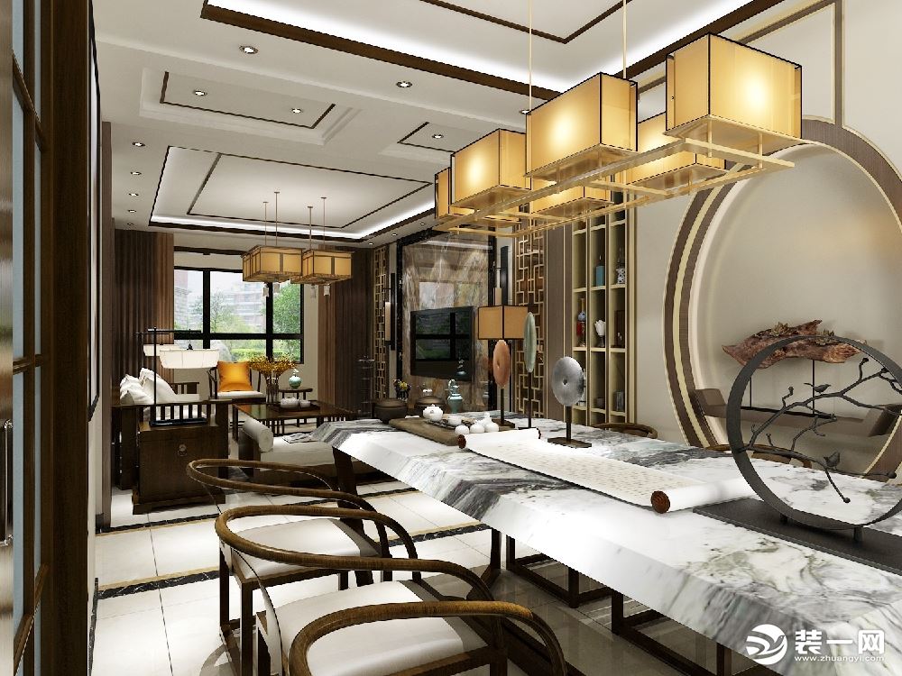 济南龙园中式风格客厅餐厅装修案例