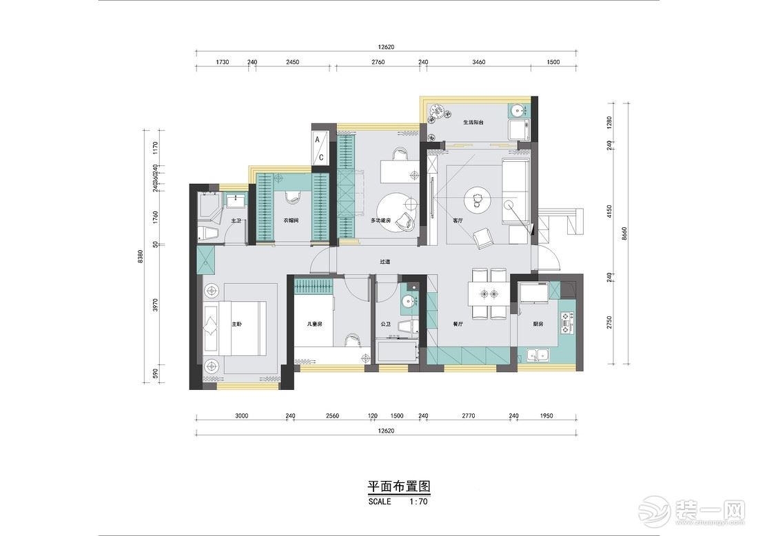 【佳天下装饰】保利观澜120平 北欧风格平面布置实景图