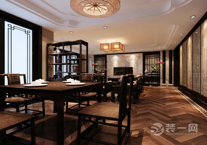 南昌香溢花城136平米三居室中式风格餐厅效果图