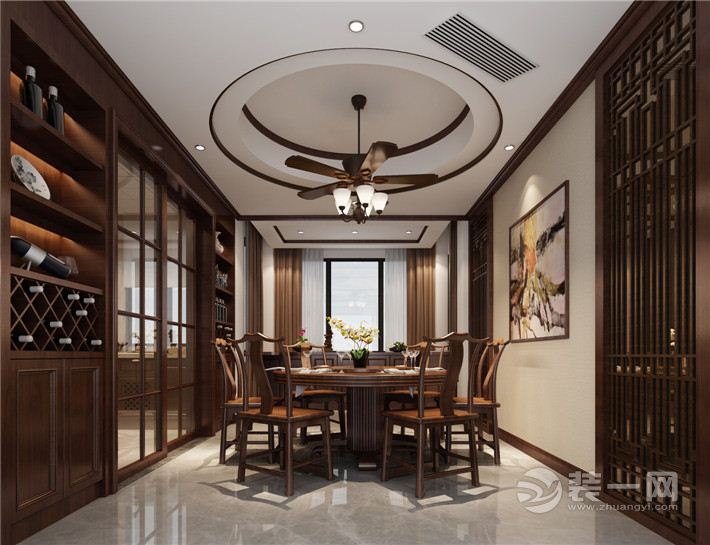 南昌万达星城150平米三居室中式风格餐厅效果图