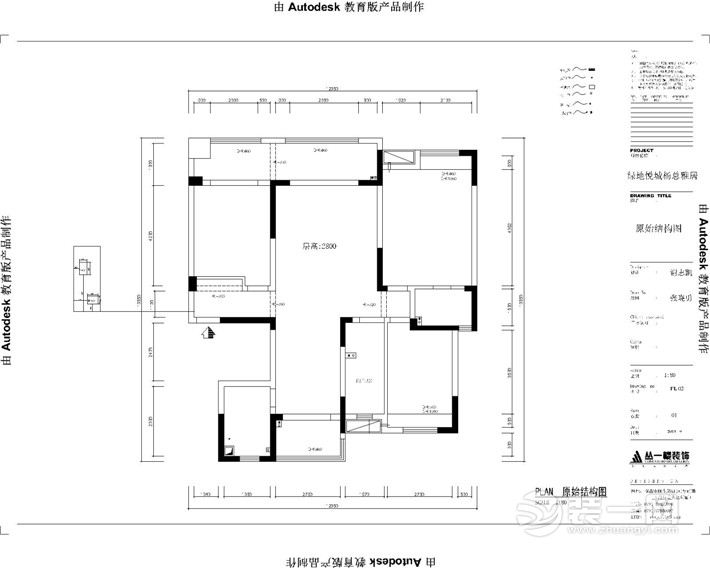 南昌绿地悦城144平米四居室中式风格原始户型图