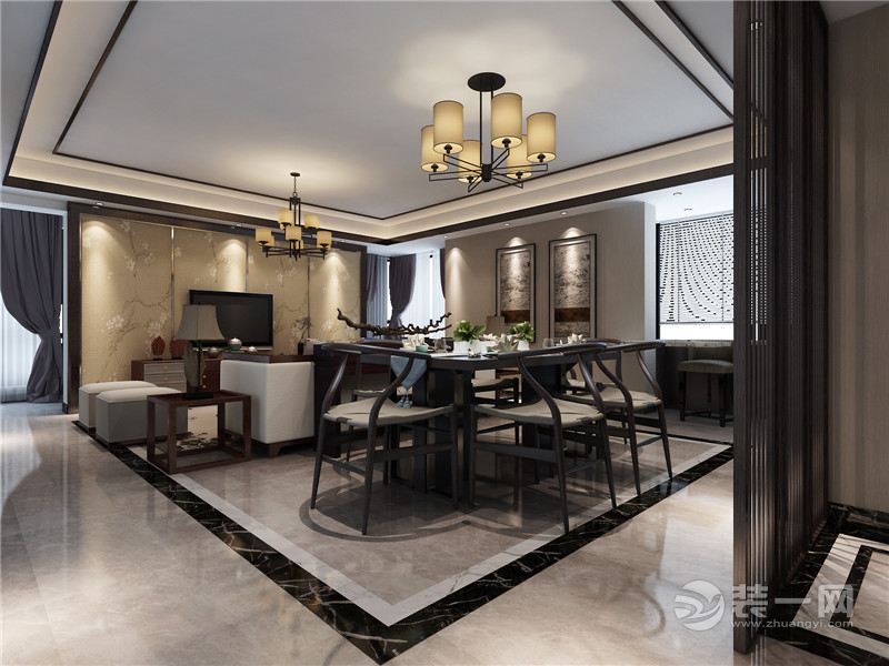 南昌凤凰城135平米三居室新中式风格客厅