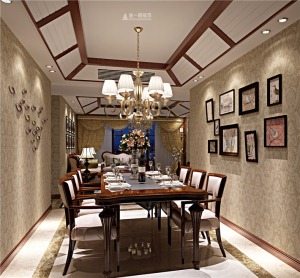 南昌绿地悦城144平米四居室中式风格餐厅效果图