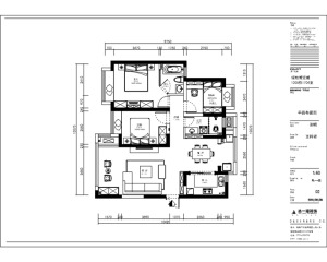 南昌绿地博览城110平米三居室现代简约风格平面布置图