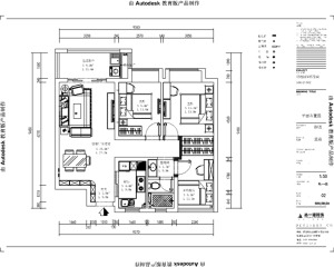 南昌绿地博览城110平米三居室现代风格平面布置图